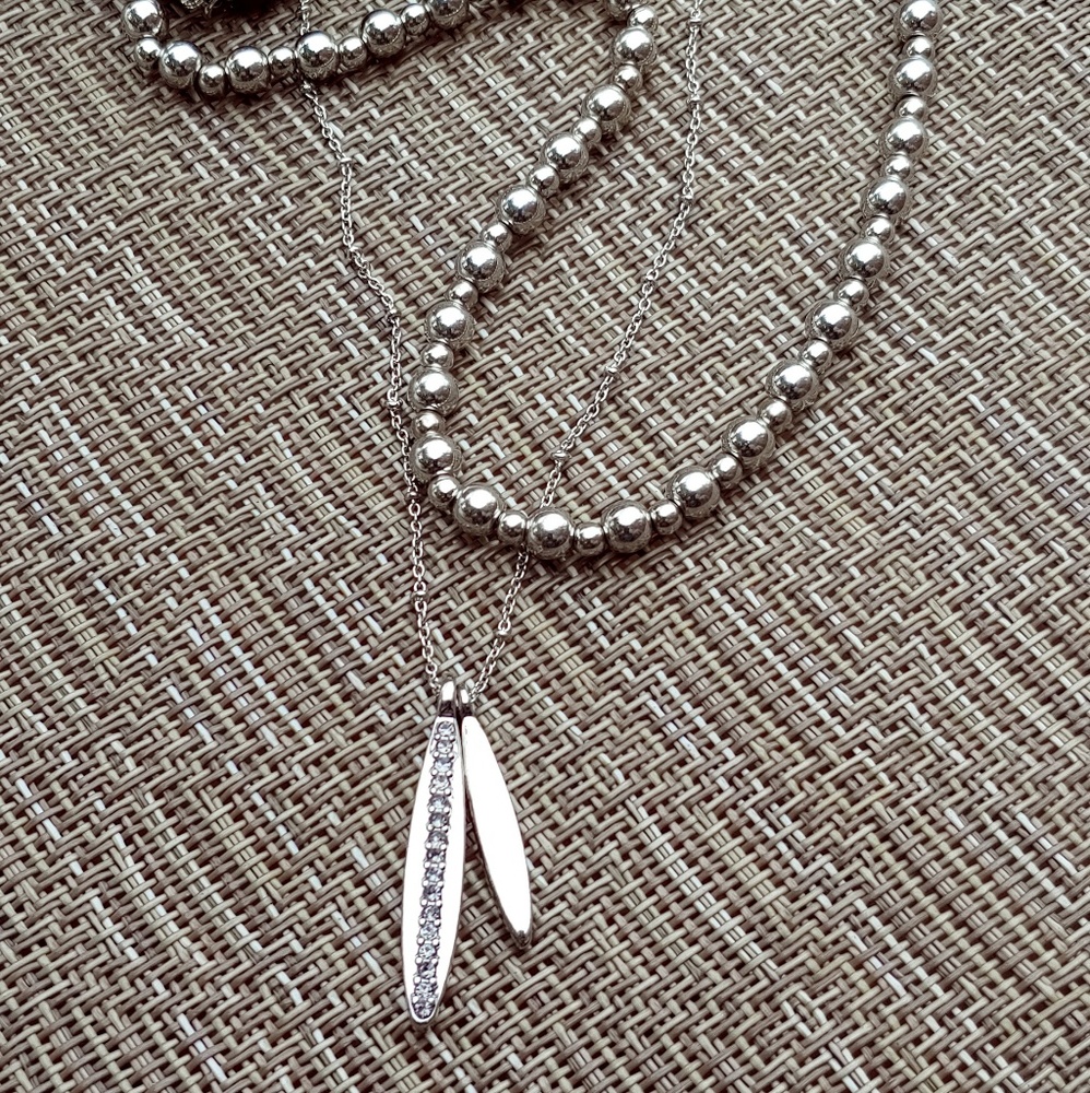 Silver Beaded Dual Layered Necklace